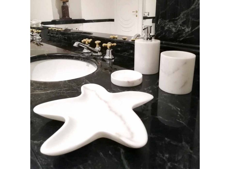 Sammensætning af 3 badeværelsestilbehør i poleret marmor fremstillet i Italien - Trevio Viadurini