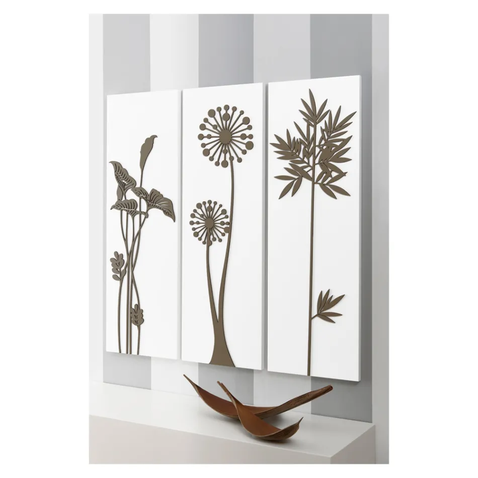 Sammensætning af 3 paneler, der viser brusehoveder og blade lavet i Italien - Eduardo Viadurini