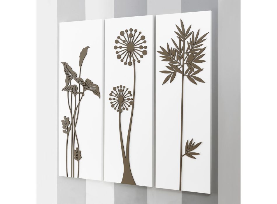 Sammensætning af 3 paneler, der viser brusehoveder og blade lavet i Italien - Eduardo Viadurini
