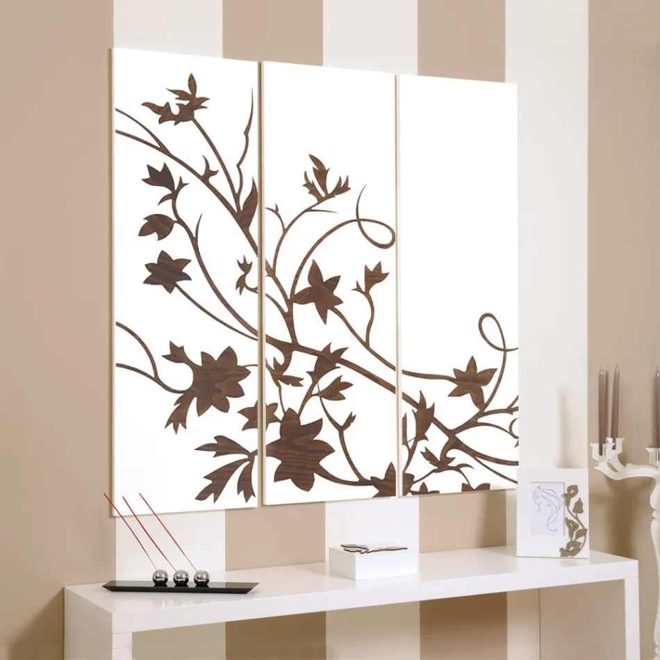 Sammensætning af 3 paneler, der viser en gren med blade lavet i Italien - Ashton Viadurini