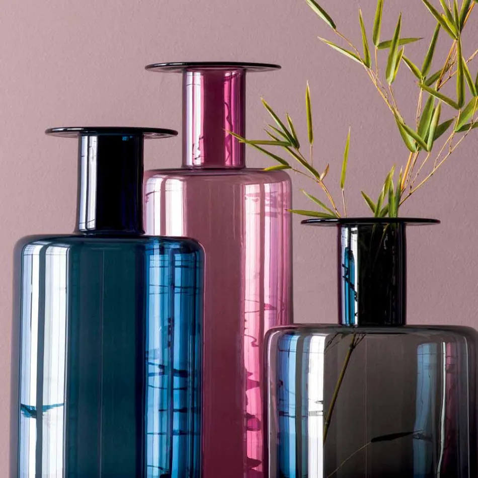 Sammensætning af 3 dekorative vaser i røget, blåt og ametystglas - uendelig Viadurini