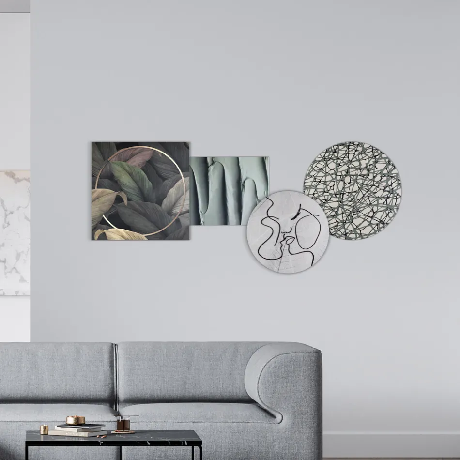 Sammensætning af 4 paneler med stiliseringen af kysset lavet i Italien - Kanna Viadurini