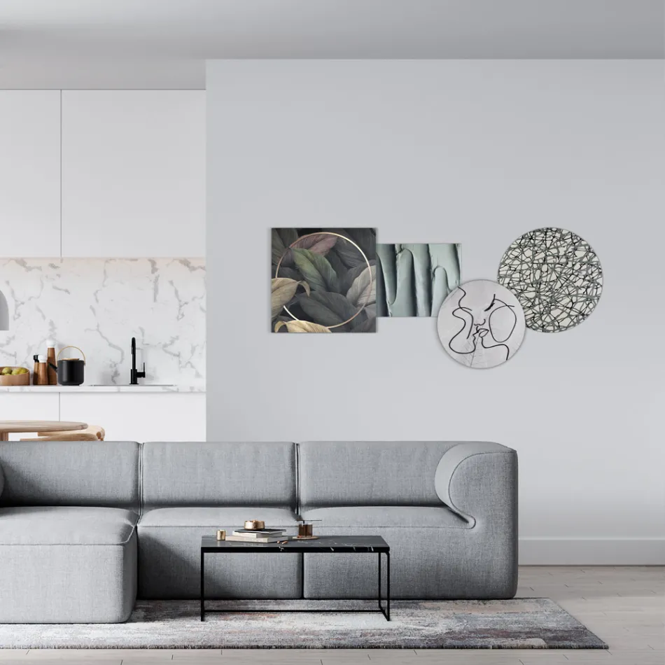 Sammensætning af 4 paneler med stiliseringen af kysset lavet i Italien - Kanna Viadurini