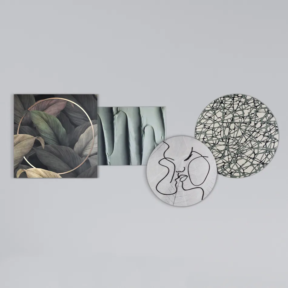 Sammensætning af 4 paneler med stiliseringen af kysset lavet i Italien - Kanna Viadurini