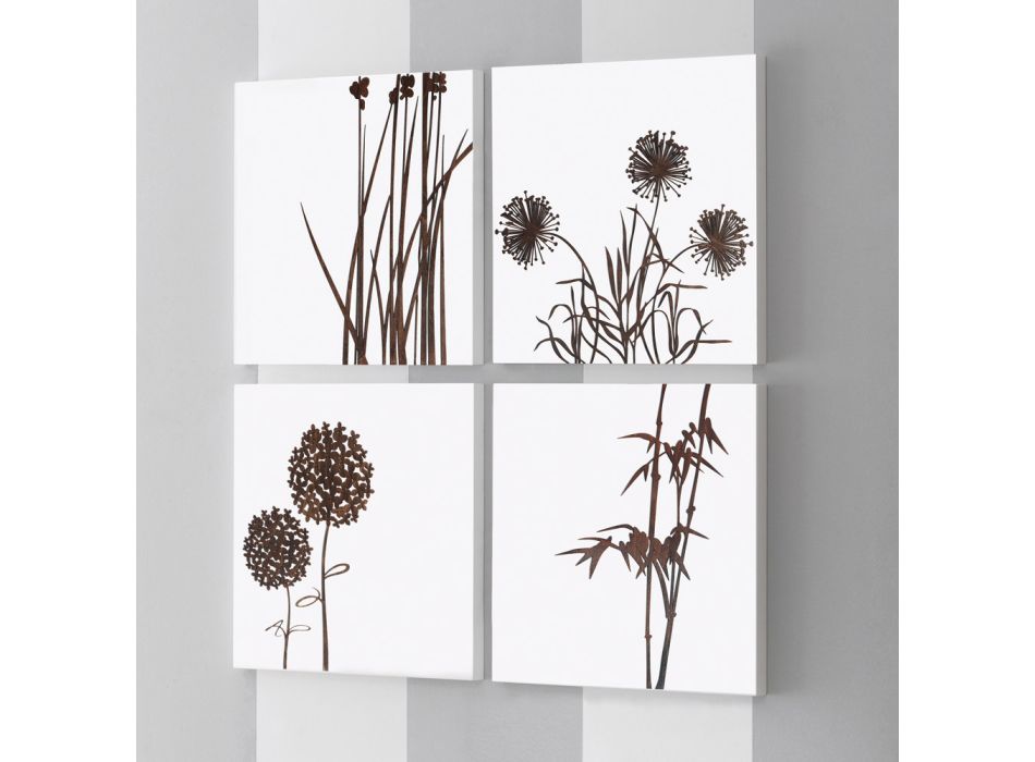 Sammensætning af 4 paneler med hortensiaer, allium og thyfa lavet i Italien - Beregning Viadurini