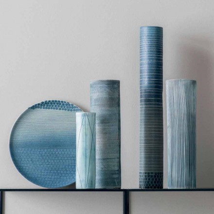 Sammensætning af 4 vaser og centerpiece i håndmalet porcelæn - Liberio Viadurini