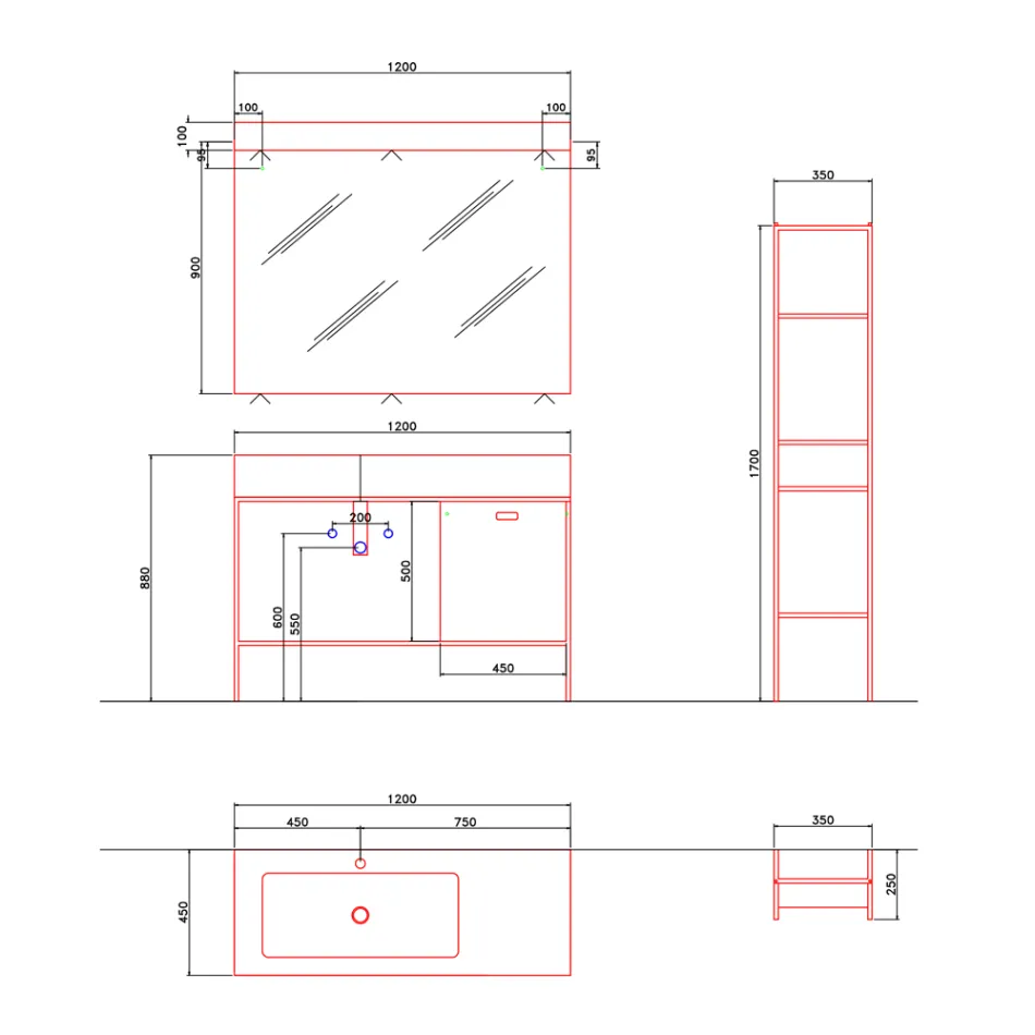 Sammensætning af håndlavede møbler til moderne badeværelse på jorden - Farart3 Viadurini