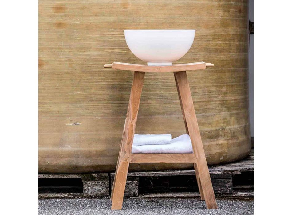Sammensætning af badeværelsesmøbler i massivt teaktræ af moderne design - Azina Viadurini