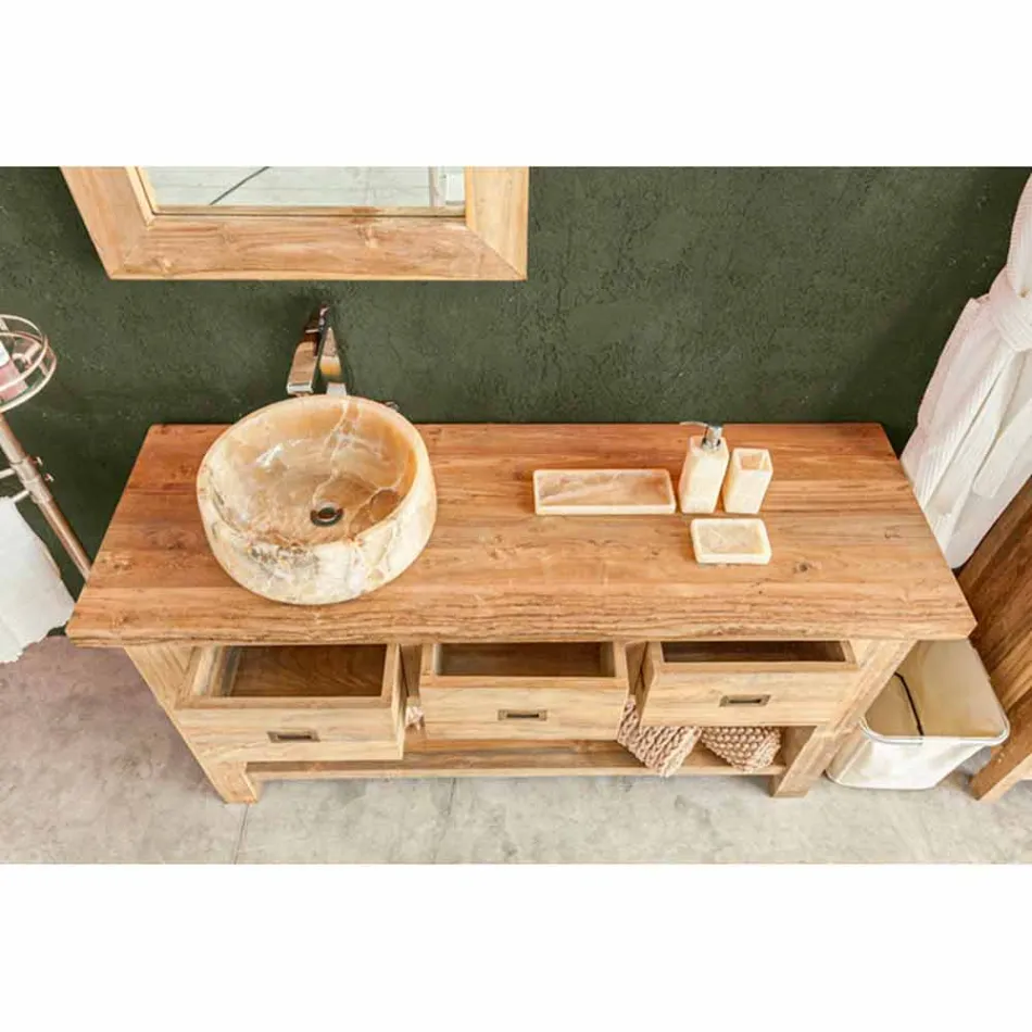 Sammensætning af moderne badeværelsesmøbler i massivt teaktræ - potte Viadurini