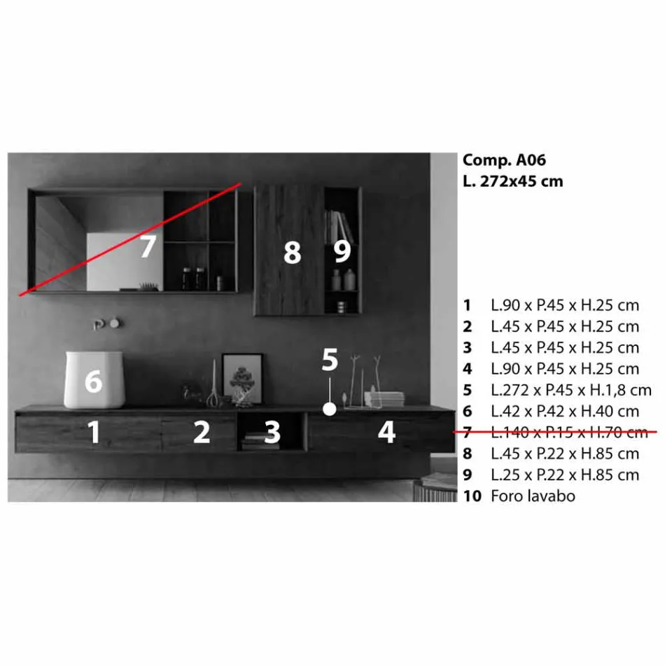 Sammensætning af moderne badeværelsesmøbler, ophængt design fremstillet i Italien - Callisi6 Viadurini