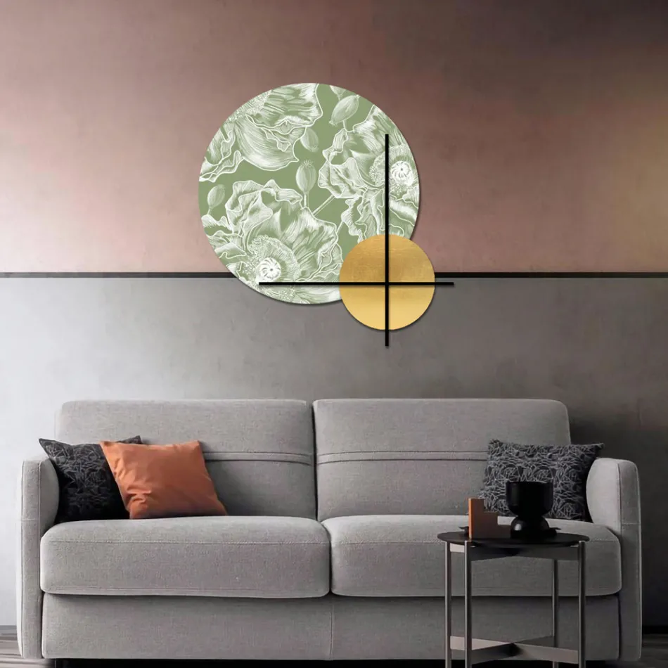 Sammensætning af lyserøde eller grønne træpaneler med hvide blomster lavet i Italien - Fiji Viadurini