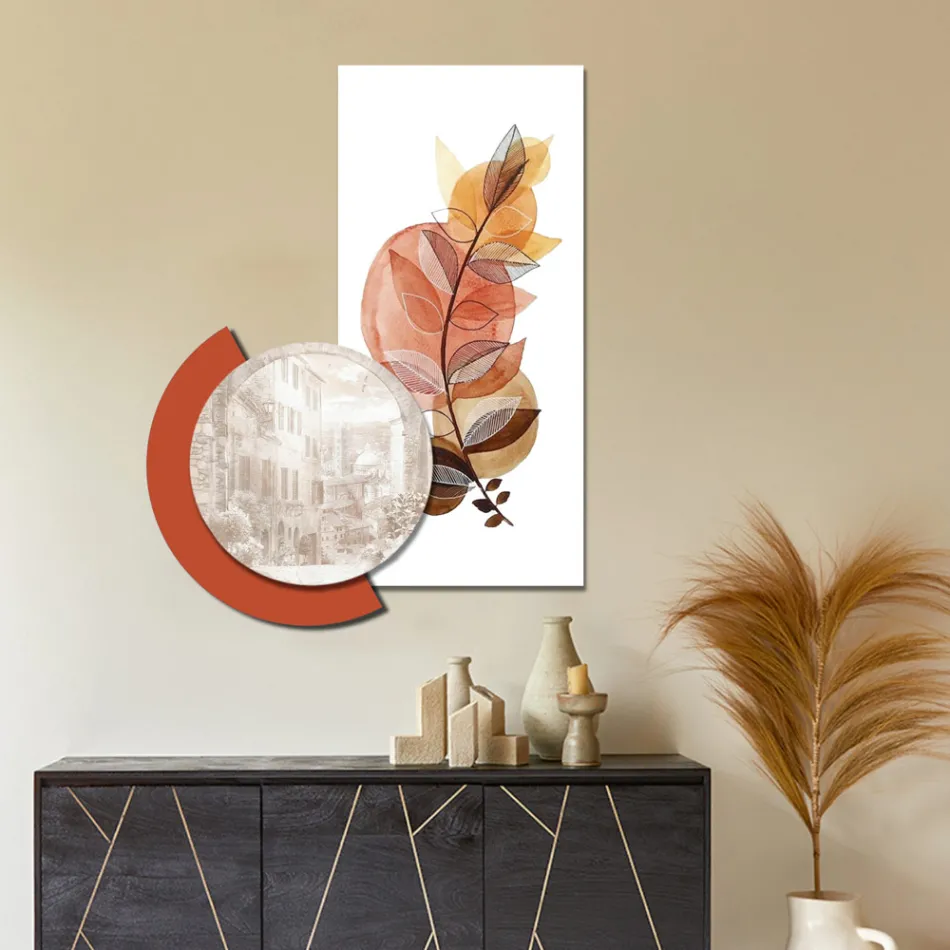 Sammensætning af træmalerier med by- og filialtryk lavet i Italien - Chile Viadurini