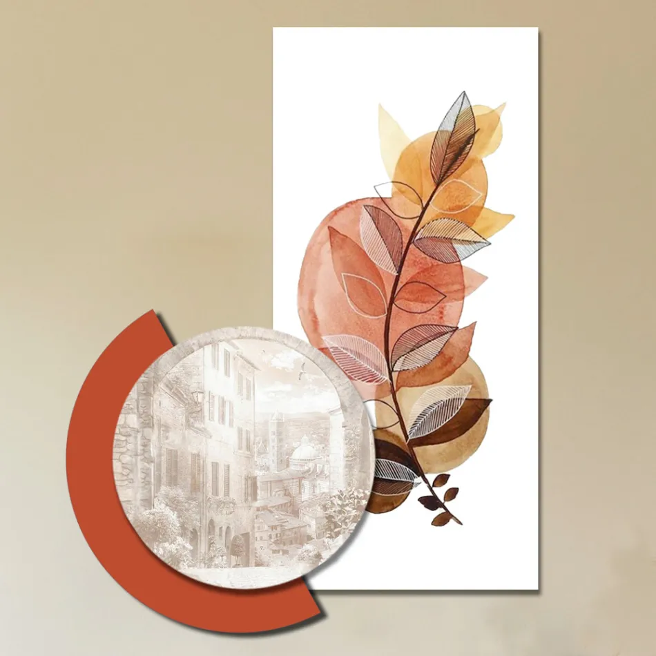 Sammensætning af træmalerier med by- og filialtryk lavet i Italien - Chile Viadurini