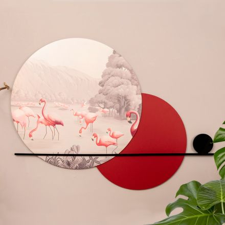 Sammensætning af træmalerier med flamingotryk lavet i Italien - Bahamas Viadurini
