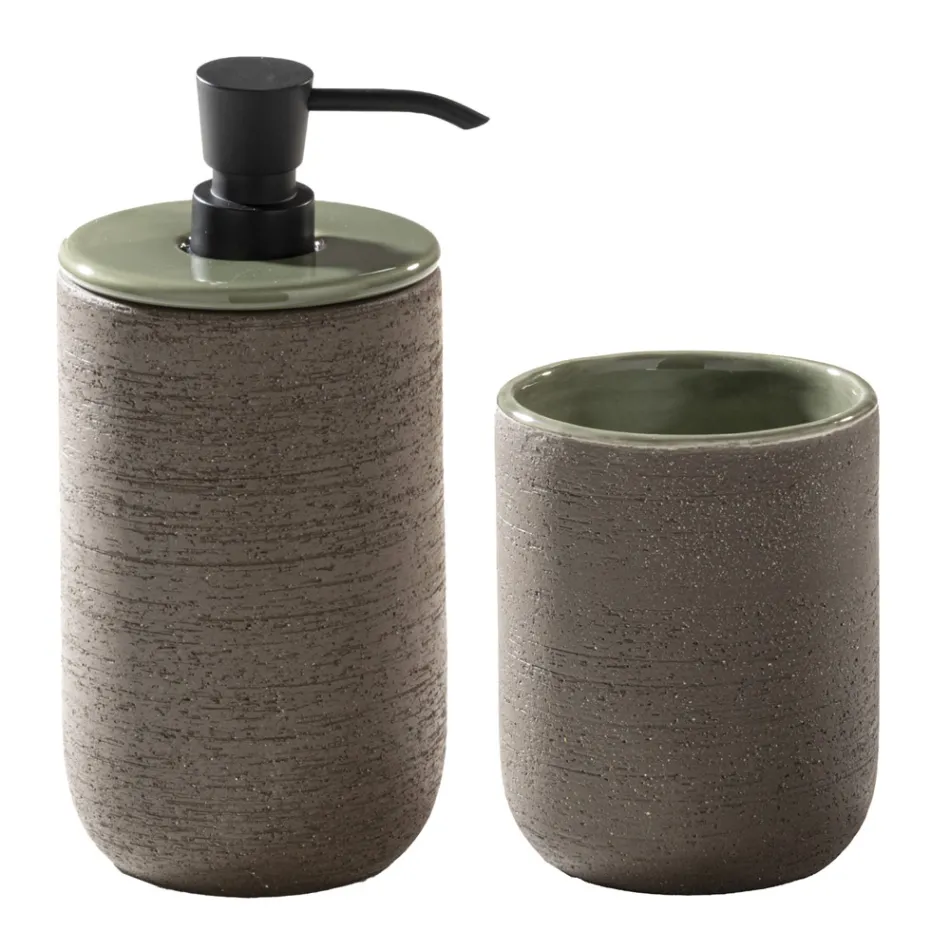 Grønt gulv badeværelsesskab sammensætning og emaljeret tilbehør - Maryse Viadurini