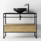 Badeværelsesskabssammensætning med håndvask, bund og spejl Fremstillet i Italien - Hoscar Viadurini