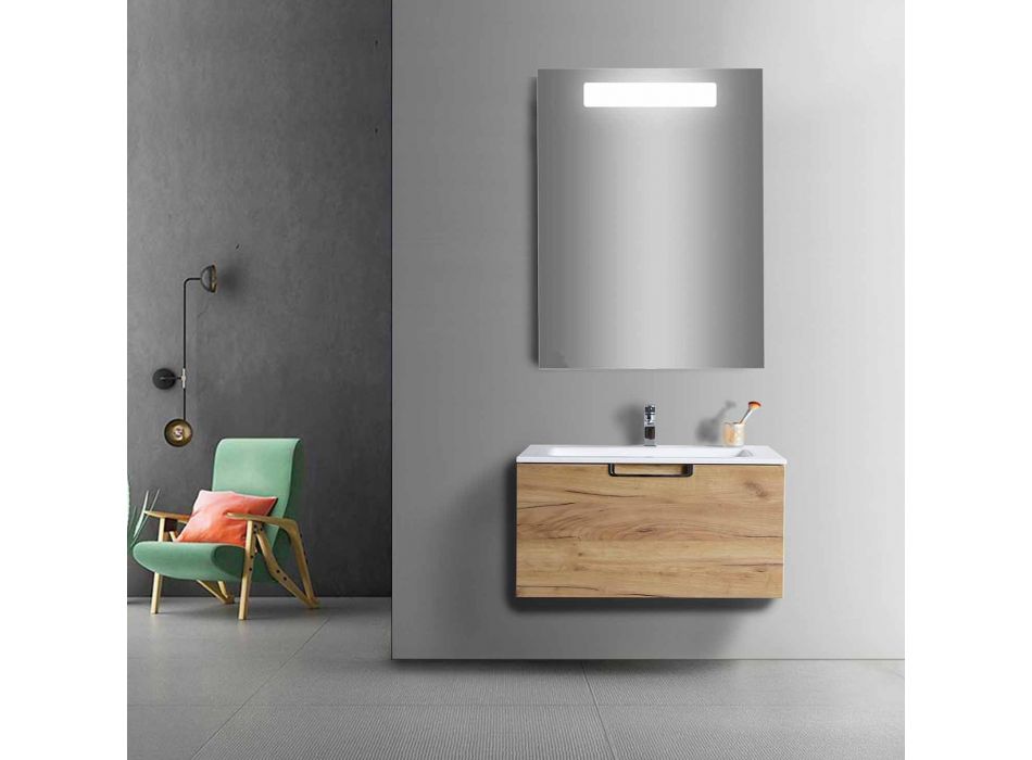 Badeværelse forfængelighed skab sammensætning i træ og moderne design spejl - Gualtiero Viadurini
