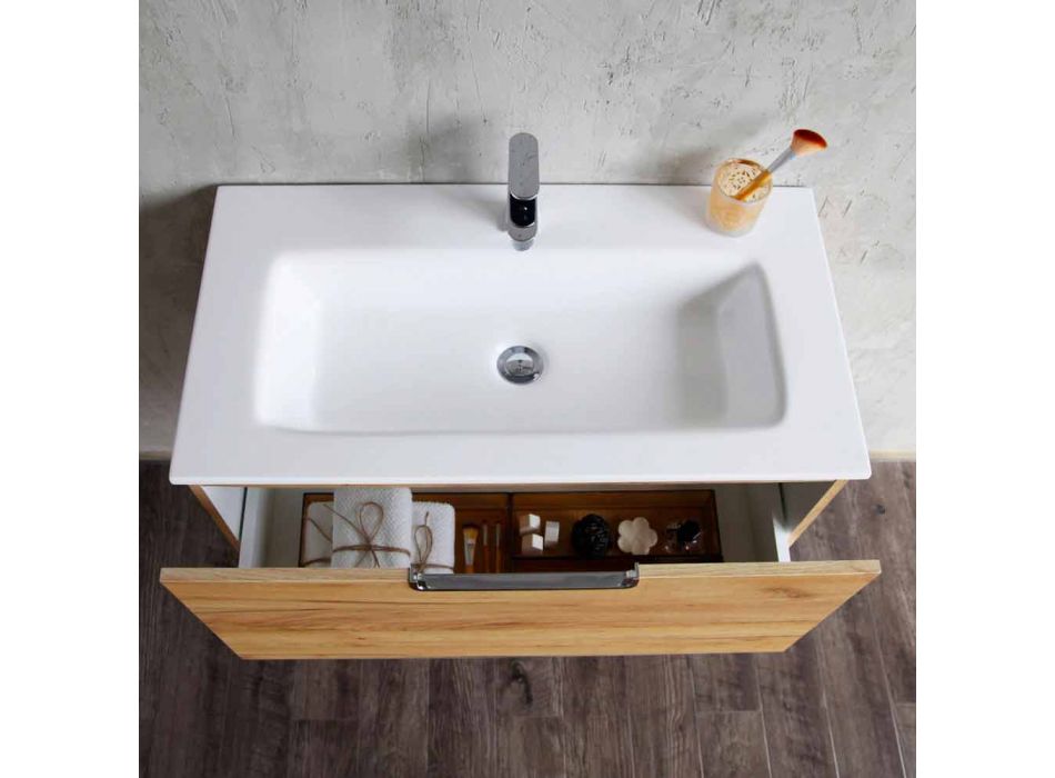 Badeværelse forfængelighed skab sammensætning i træ og moderne design spejl - Gualtiero Viadurini