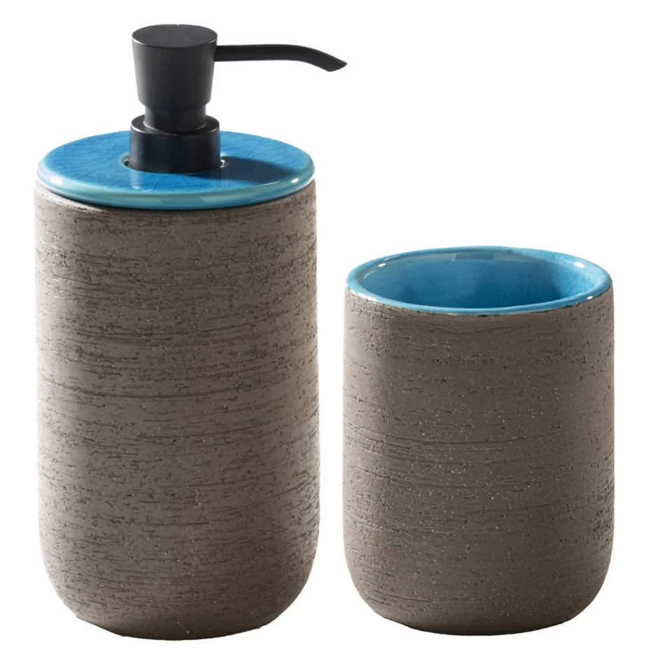 Blå gulvstående badeværelsesmøbelsammensætning med moderne designtilbehør - Patryk Viadurini