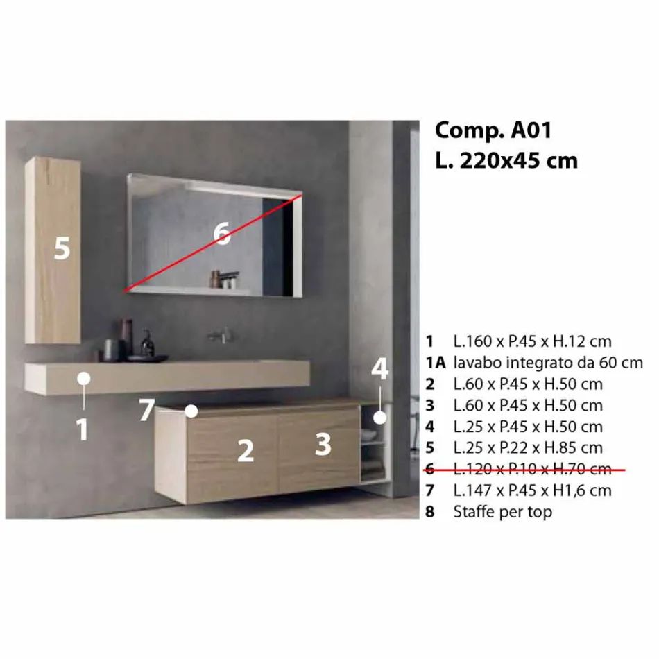 Moderne og hængende badeværelsesmøbler, lavet i Italien Design - Callisi1 Viadurini