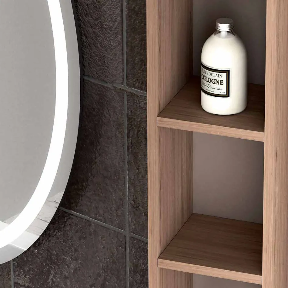 Sammensætning af hængende træ design badeværelsesmøbler lavet Italien Genova Viadurini