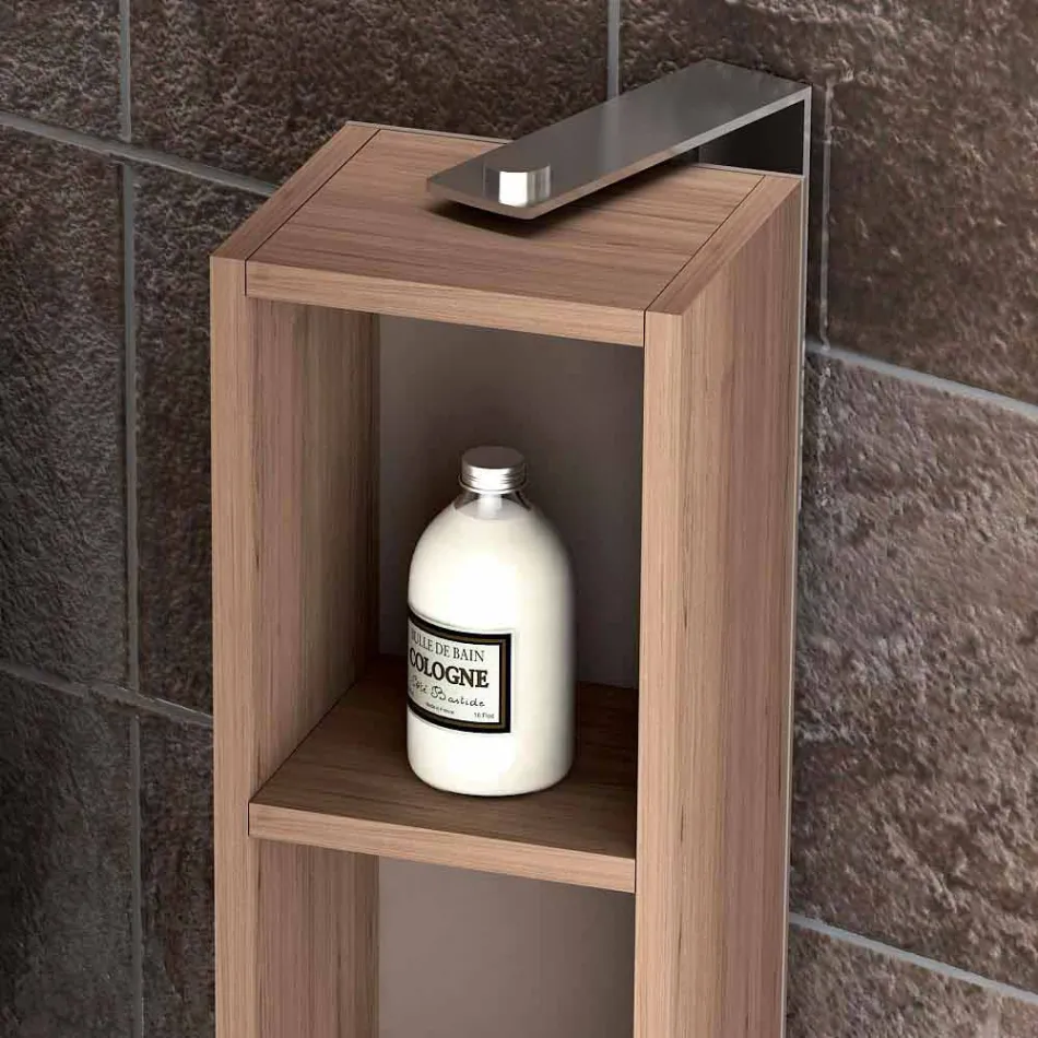 Sammensætning af hængende træ design badeværelsesmøbler lavet Italien Genova Viadurini