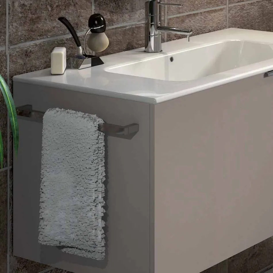 Sammensætning af hængende træ design badeværelsesmøbler lavet Italien Genova Viadurini