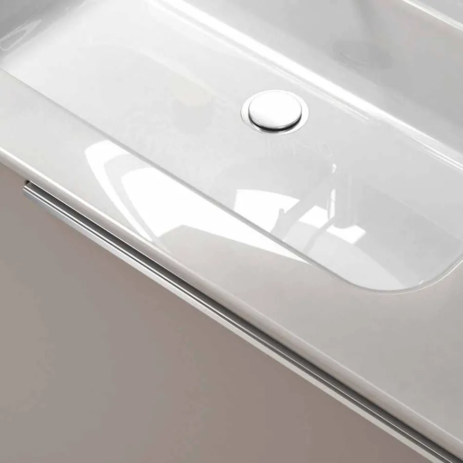 Sammensætning af hængende træ design badeværelsesmøbler lavet Italien Genova Viadurini