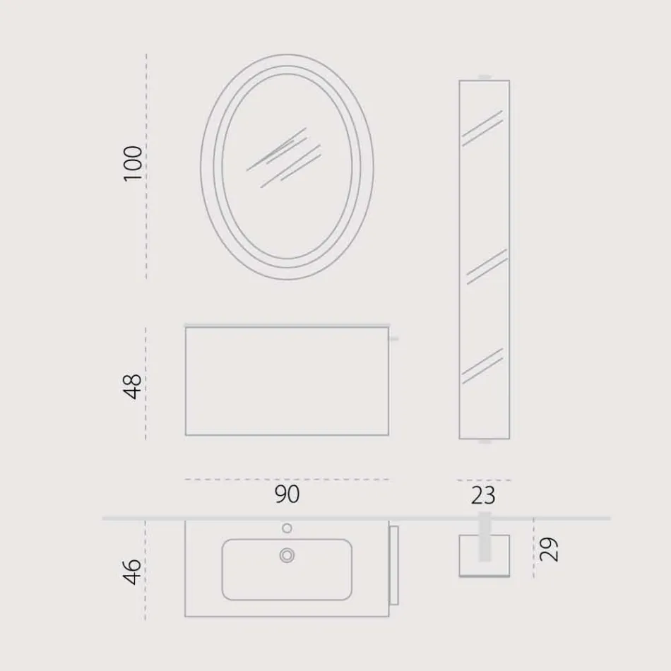 Sammensætning af hængende træ design badeværelsesmøbler lavet Italien Genova Viadurini