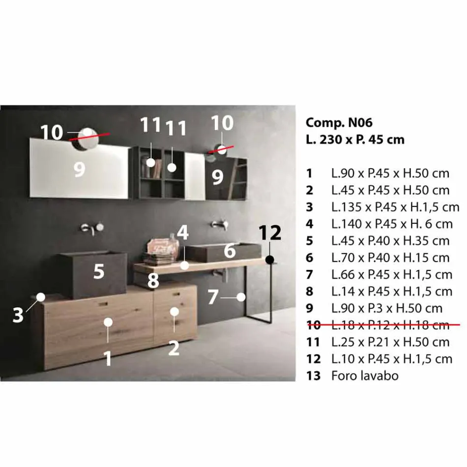 Moderne badeværelsessammensætning af grunddesignmøbler fremstillet i Italien - Farart6 Viadurini