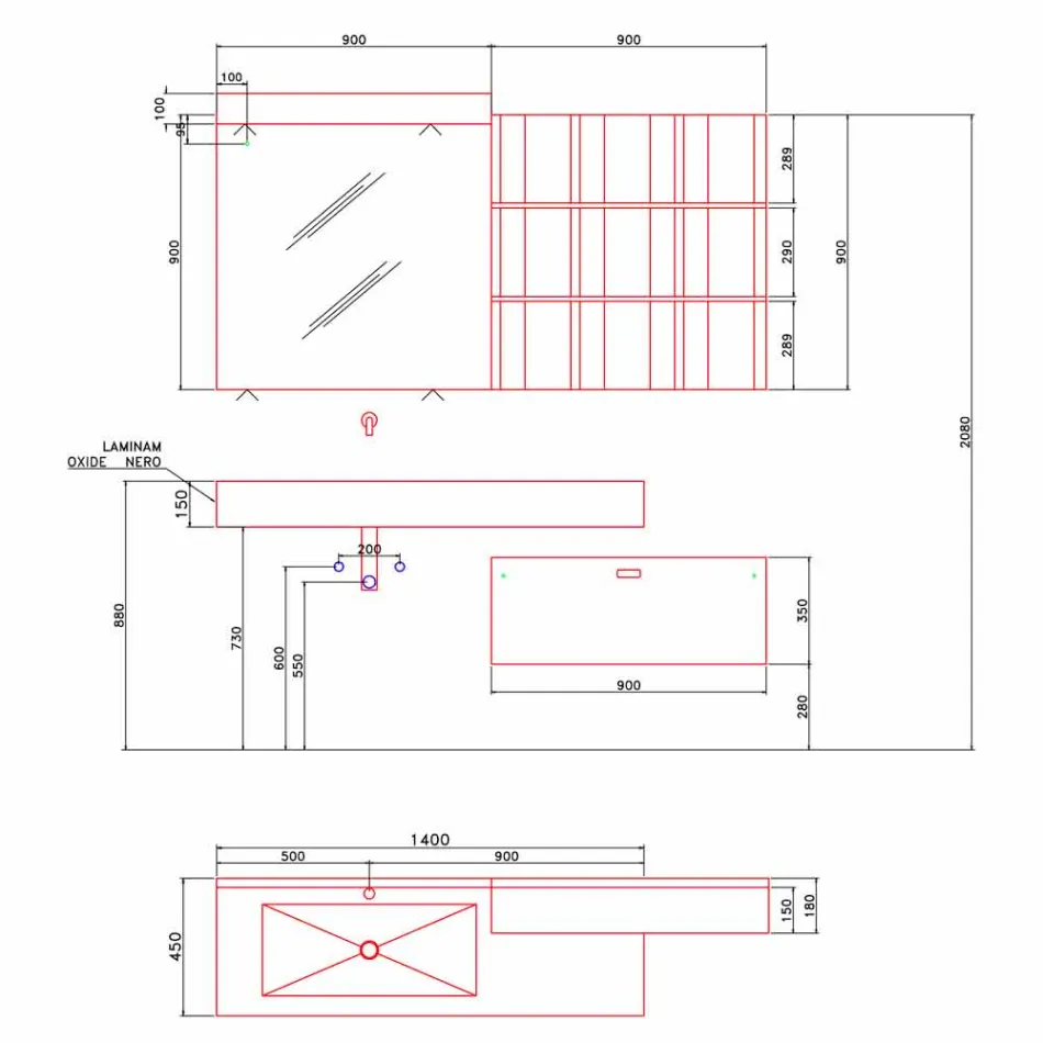 Komposition til ophængt badeværelse og moderne design lavet i Italien - Farart9 Viadurini