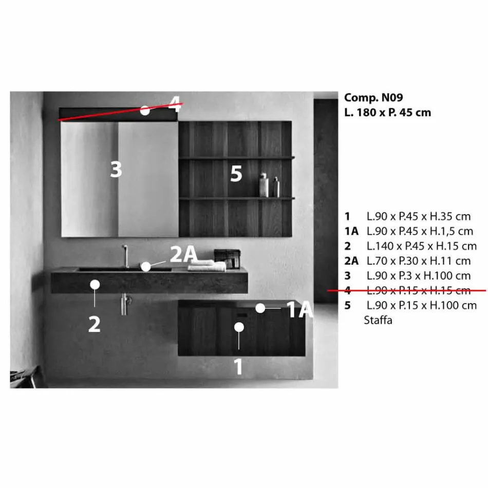Komposition til ophængt badeværelse og moderne design lavet i Italien - Farart9 Viadurini
