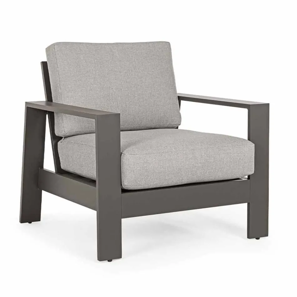 Udendørs stue sammensætning i aluminium med stofpuder - Yoshi Viadurini