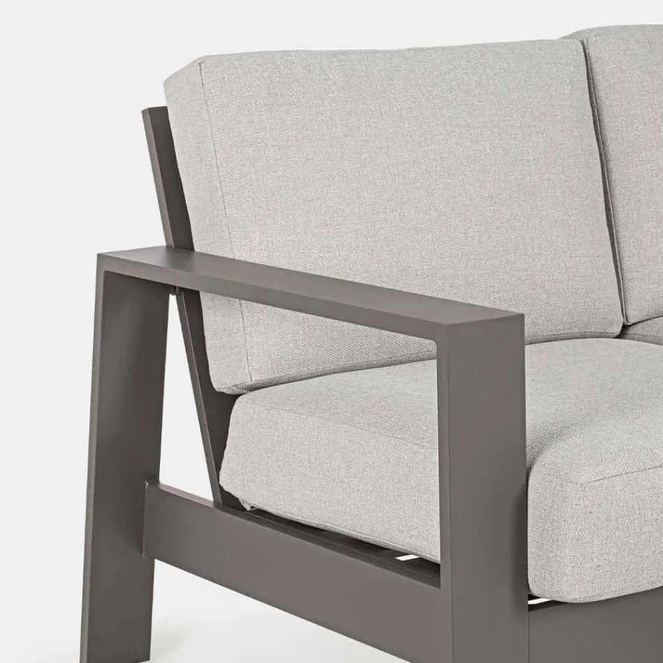 Udendørs stue sammensætning i aluminium med stofpuder - Yoshi Viadurini