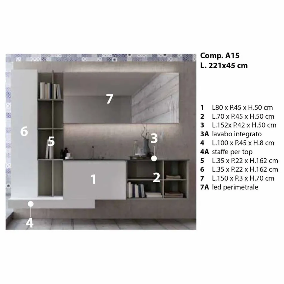 Hængende badeværelsesmøbler med moderne design lavet i Italien - Callisi15 Viadurini