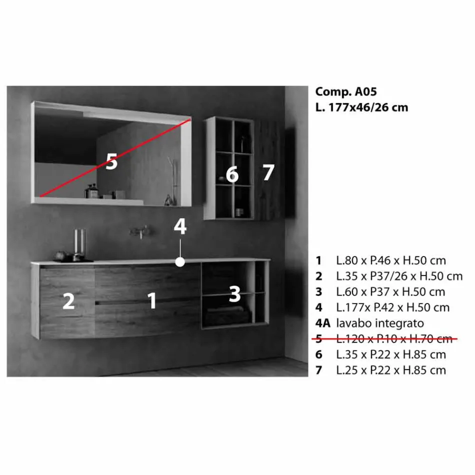 Suspenderet designkomposition, moderne design badeværelsesmøbler - Callisi5 Viadurini
