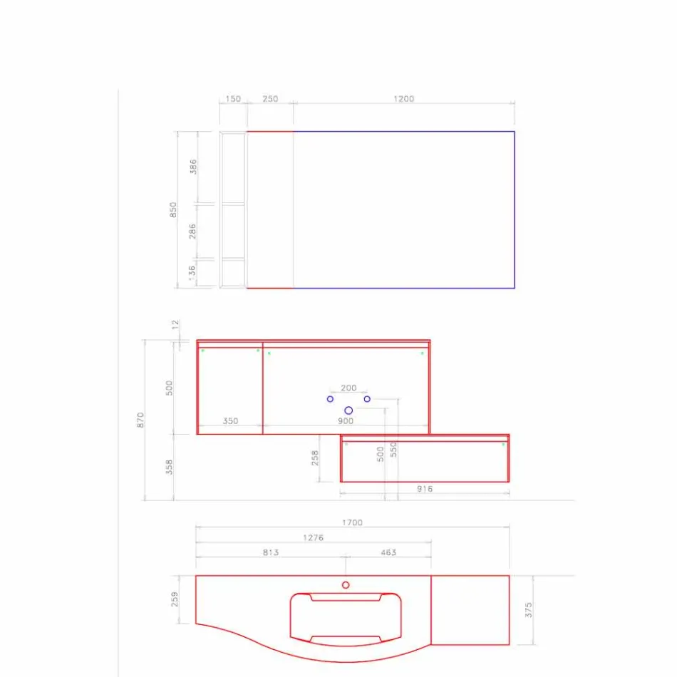 Suspenderet og moderne komposition til badeværelset, lavet i Italien Design - Callisi4 Viadurini