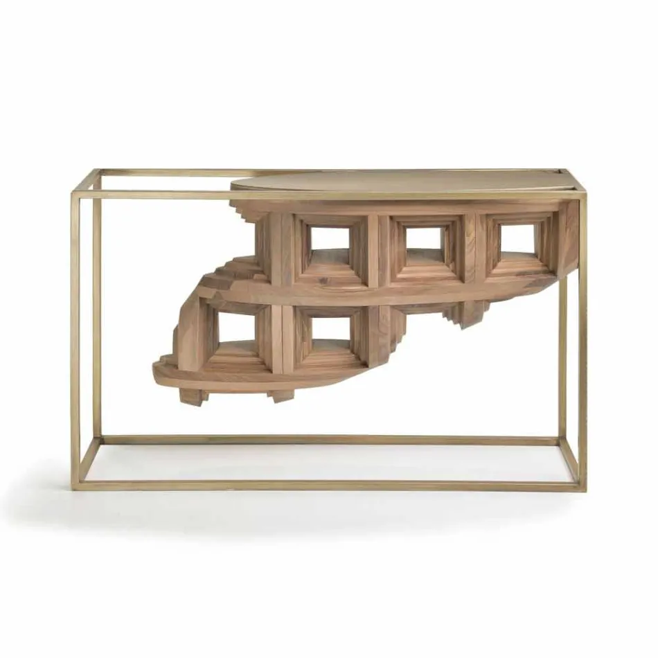 Konsol i træ design af luksus valnød og metal Pardo Viadurini