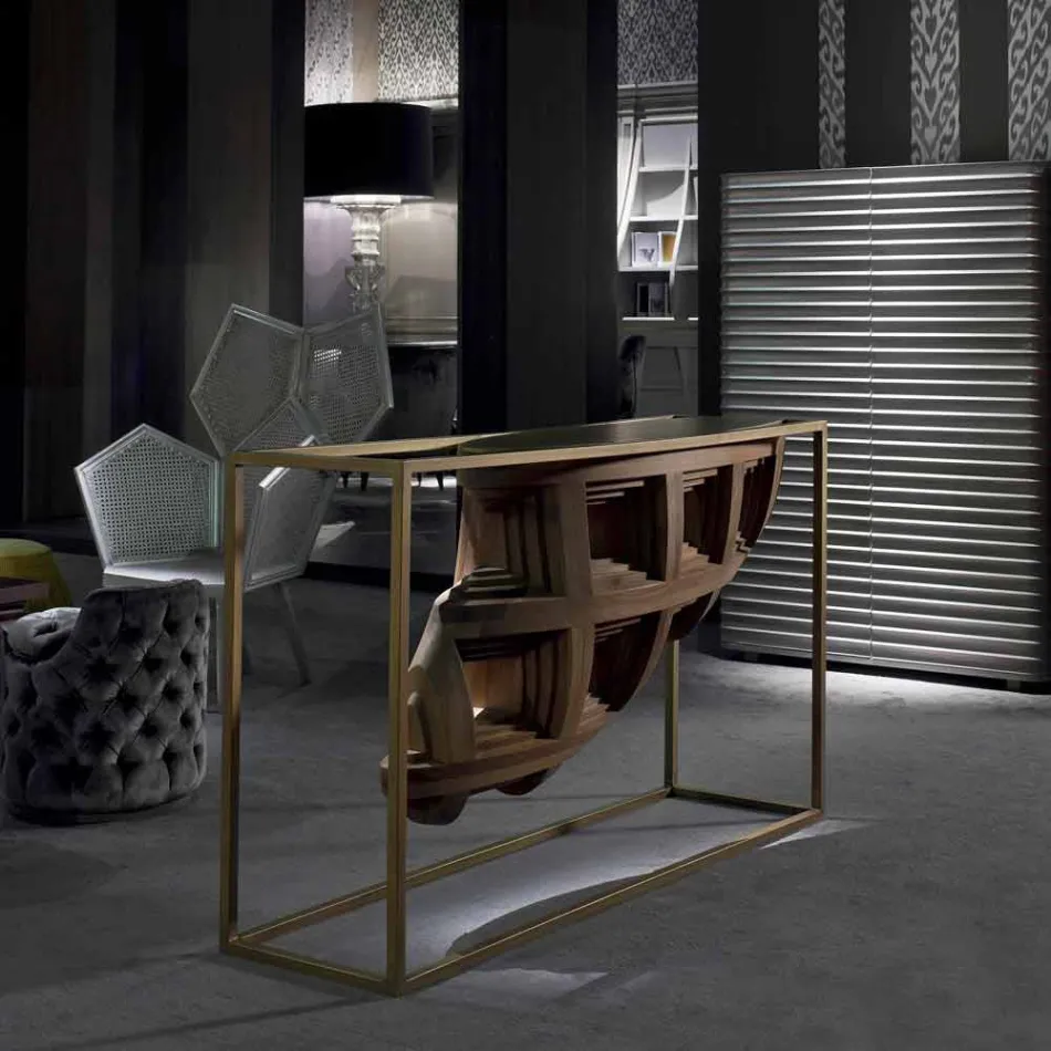 Konsol i træ design af luksus valnød og metal Pardo Viadurini