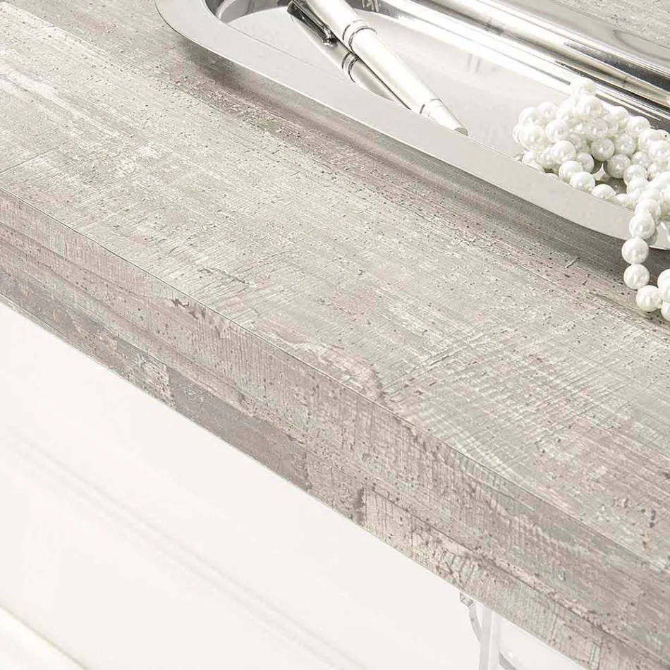 Vægkonsolbord i gråhvidt træ eller Corten og plexiglas - Leopardi Viadurini