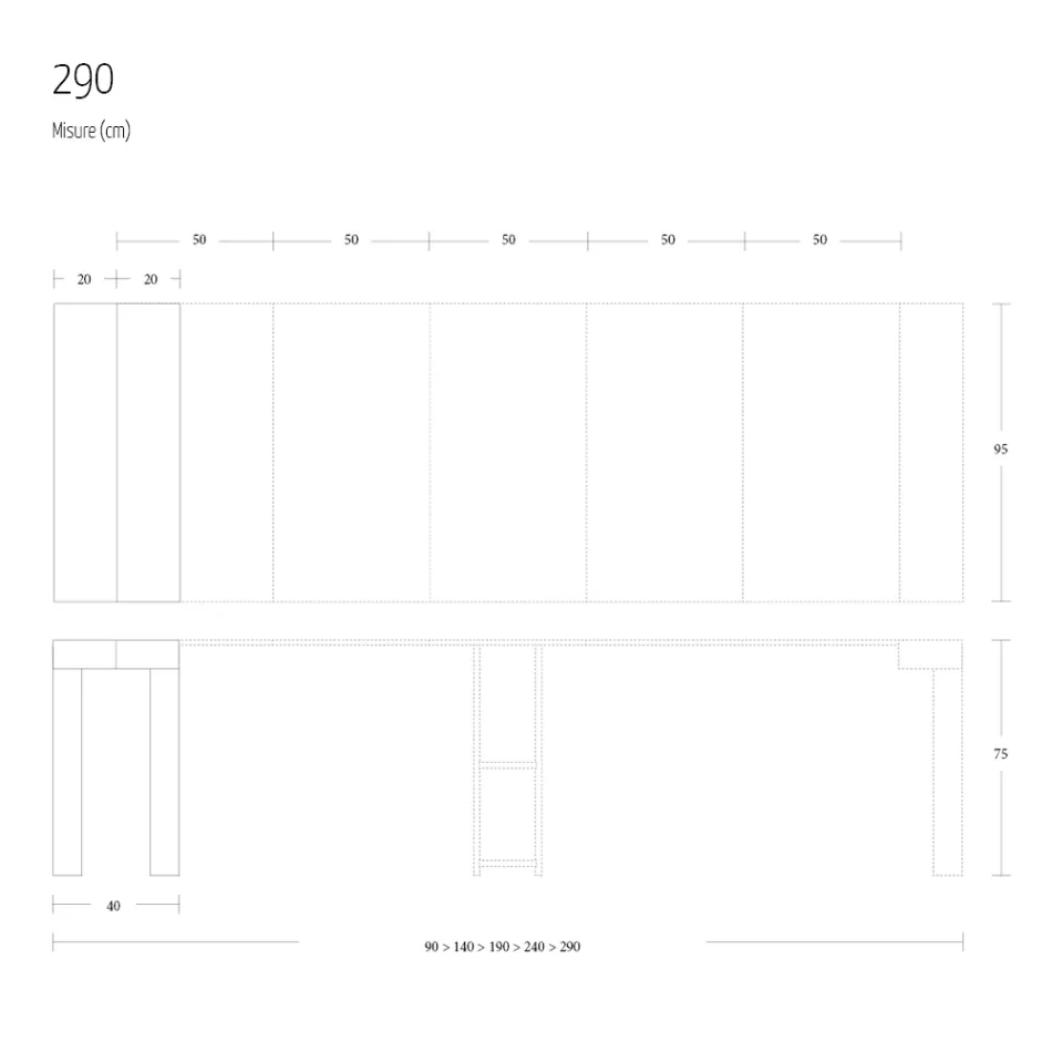 Udtrækkelig konsol til 290 cm i melamintræ fremstillet i Italien - Paride Viadurini