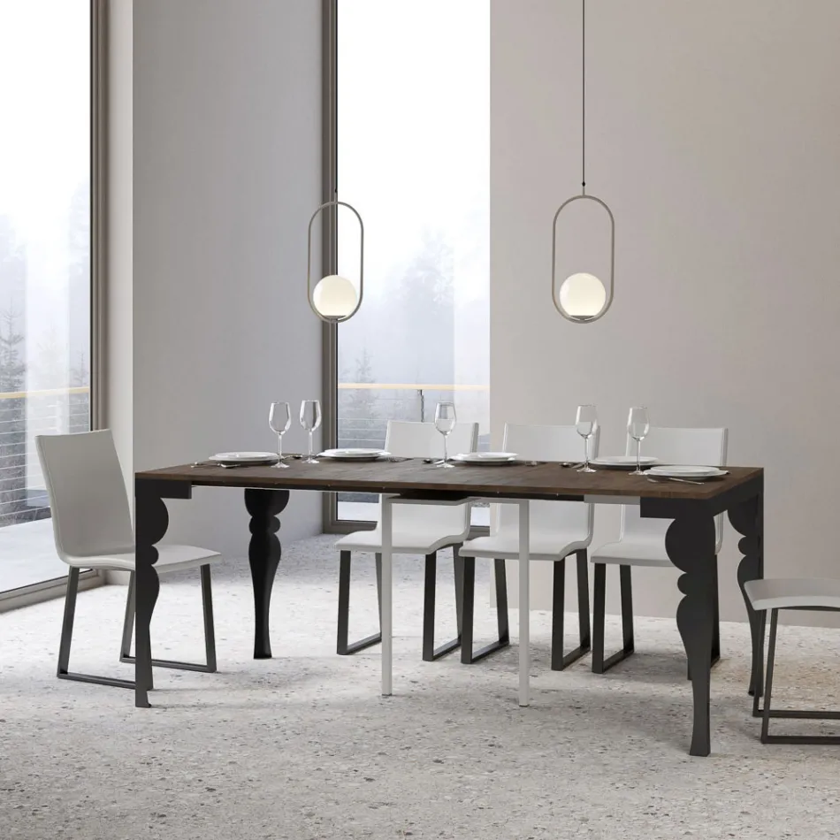 Moderne udvidelig konsol i antracittræ og metal fremstillet i Italien - Sassone Viadurini