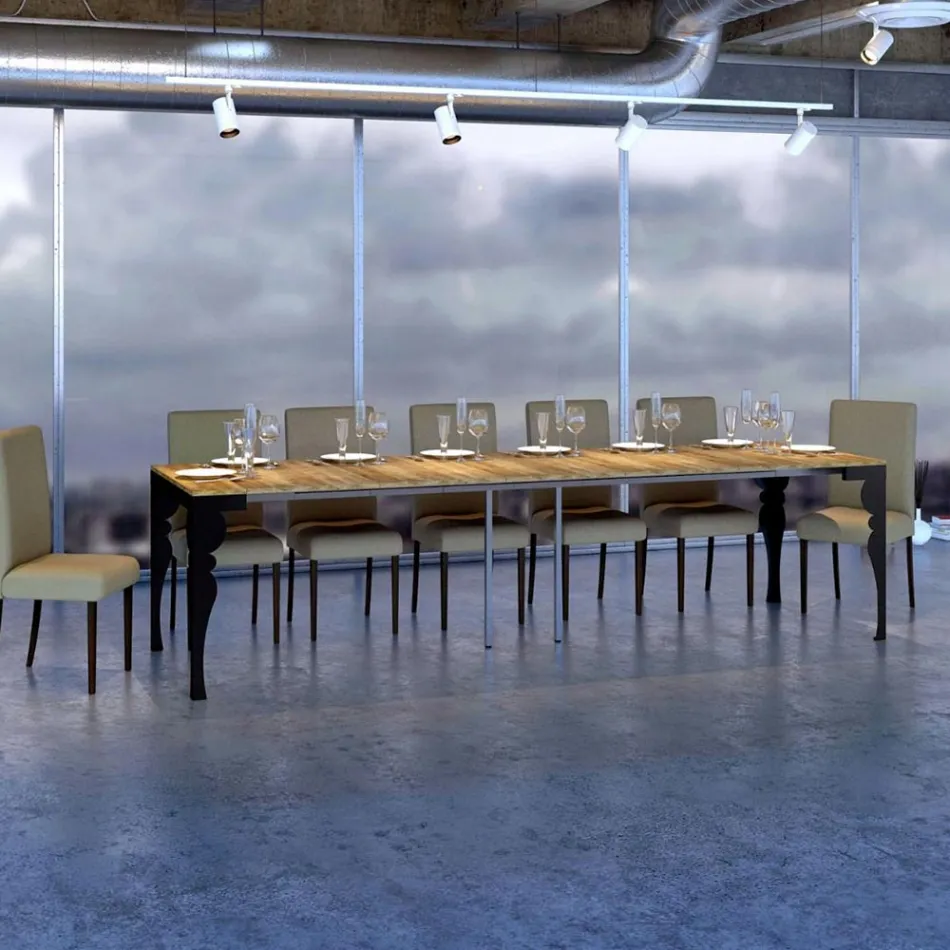 Moderne udvidelig konsol i antracittræ og metal fremstillet i Italien - Sassone Viadurini