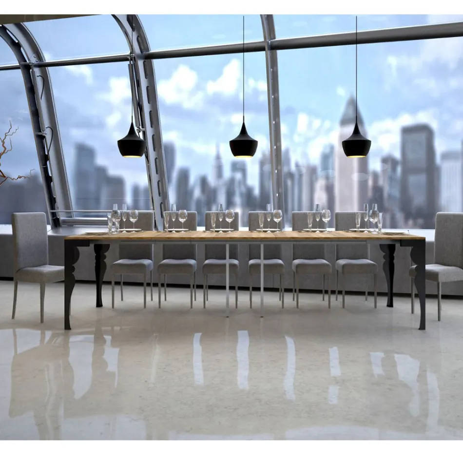 Moderne udvidelig konsol i antracittræ og metal fremstillet i Italien - Sassone Viadurini