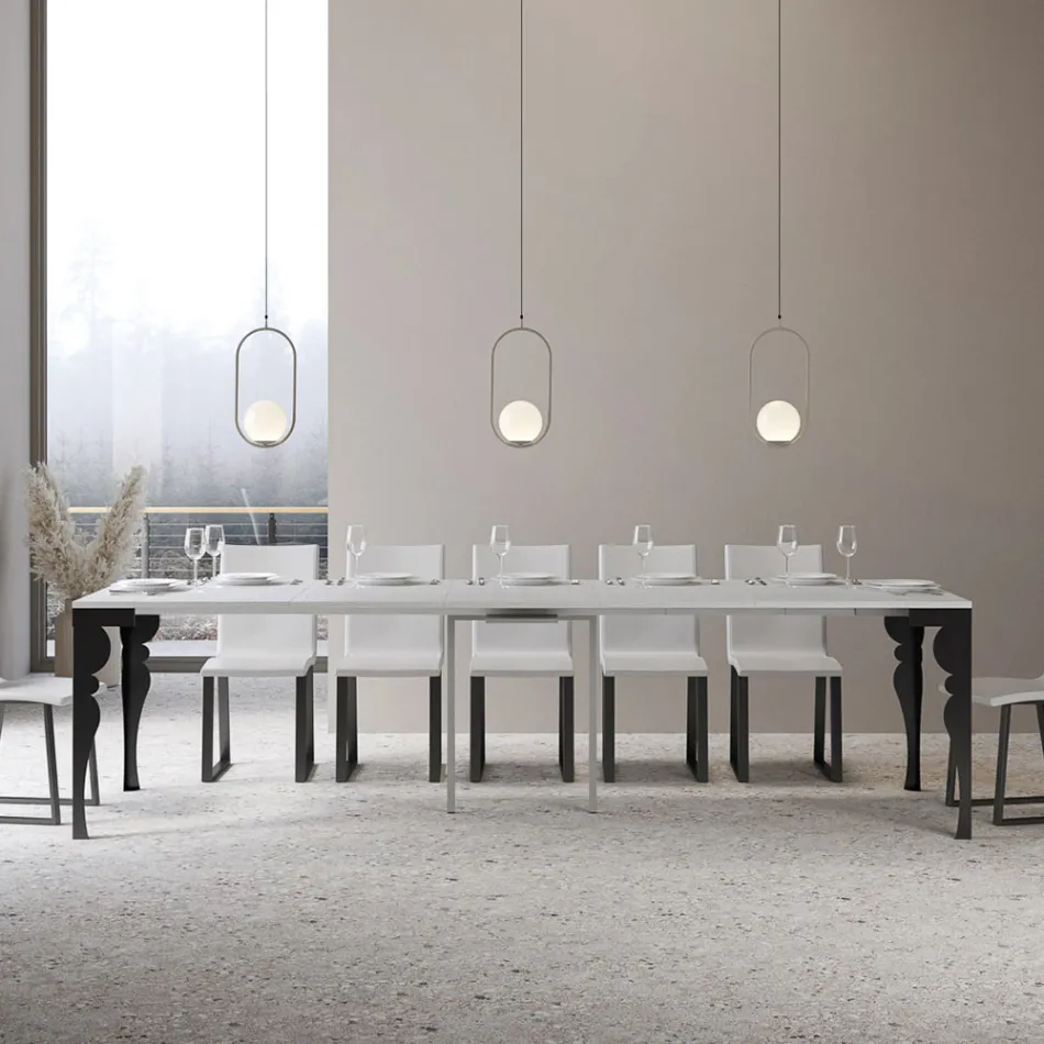 Moderne udvidelig konsol i antracittræ og metal fremstillet i Italien - Sassone Viadurini