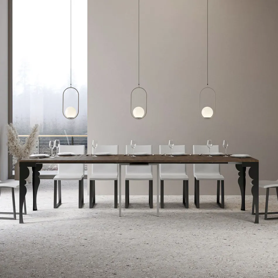 Moderne udvidelig konsol i antracittræ og metal fremstillet i Italien - Sassone Viadurini