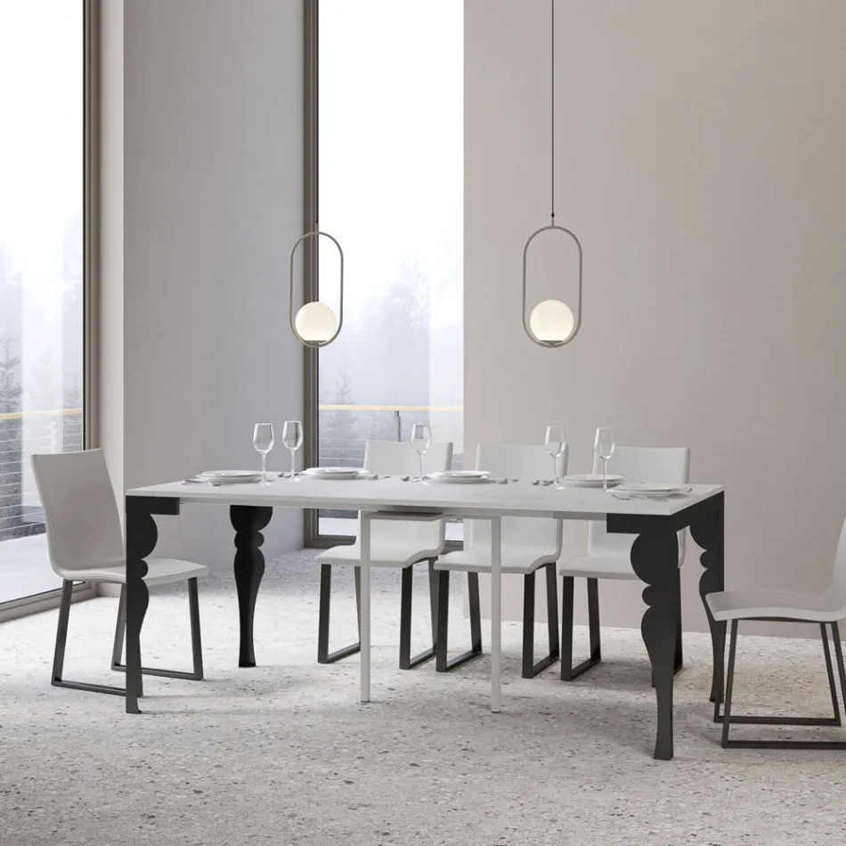 Moderne udvidelig konsol i antracittræ og metal fremstillet i Italien - Sassone Viadurini