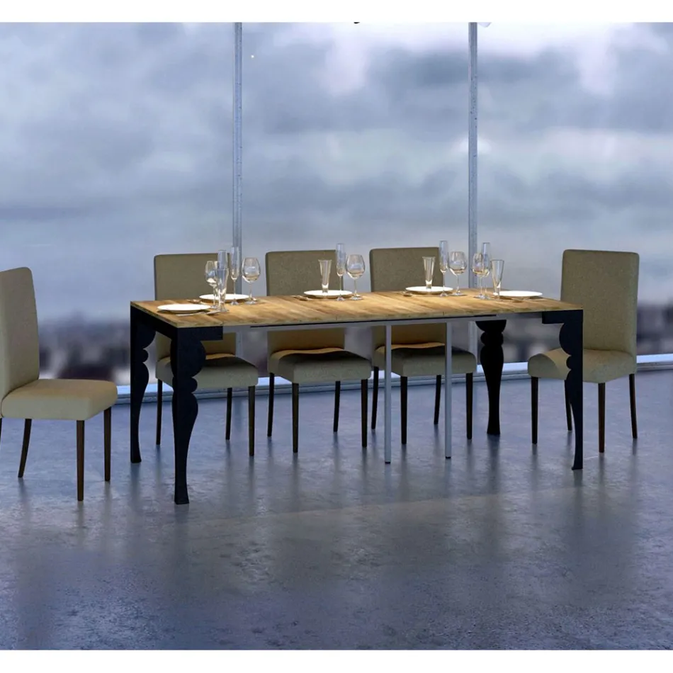 Moderne udvidelig konsol i antracittræ og metal fremstillet i Italien - Sassone Viadurini