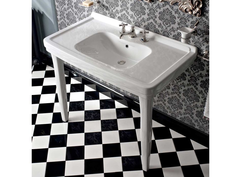 105 cm Vintage hvid keramisk badeværelse konsol med fødder, fremstillet i Italien - Marwa Viadurini