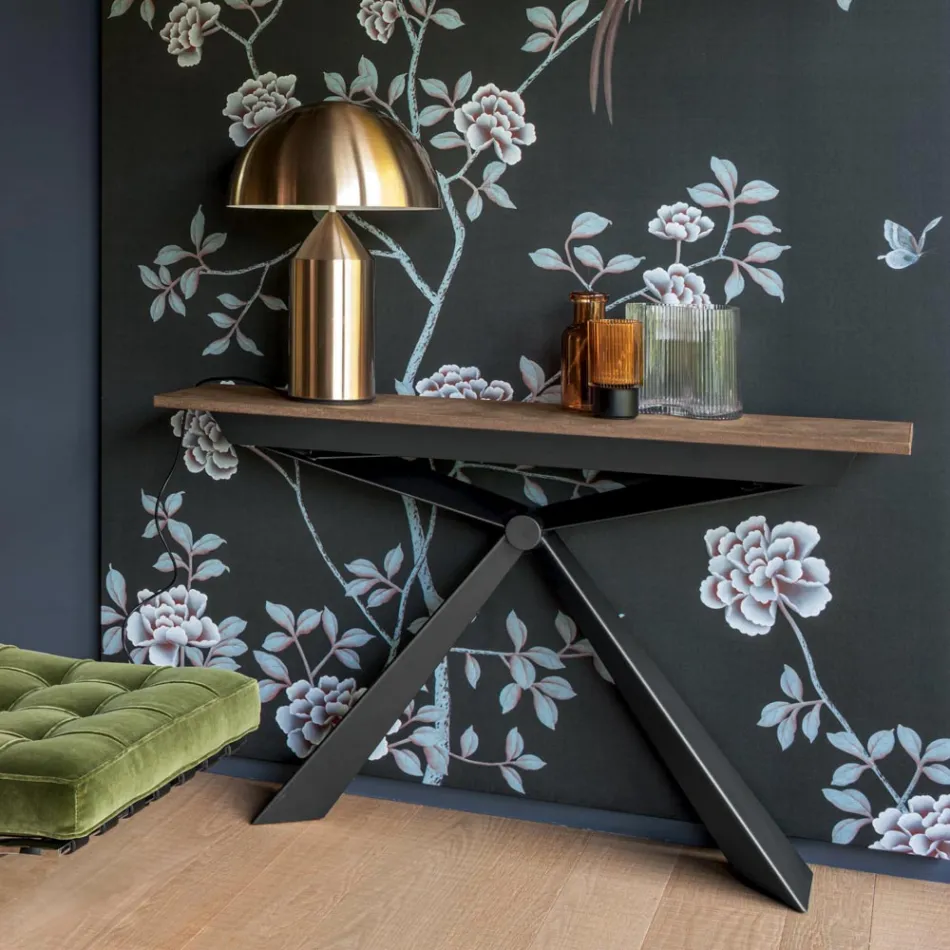 Konsol med mørteleffekttop og metalbase lavet i Italien - Timedio Viadurini